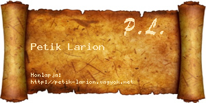 Petik Larion névjegykártya